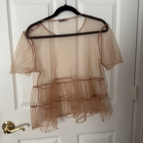 Sheer Tan peplum Top Zara size medium - Picture 4 of 4